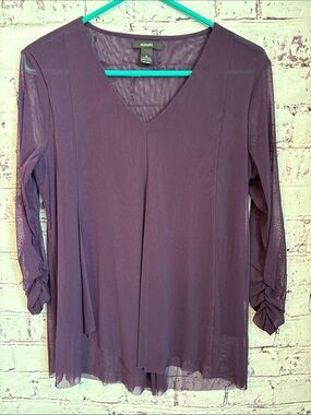 Alfani Plum V-Neck Sheer Sleeve Tunic Top